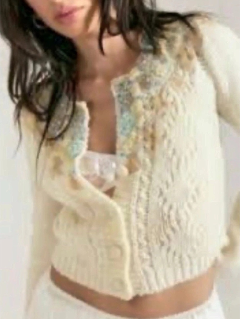 Free People Pixie Beaded Floral Cardigan in Cream
